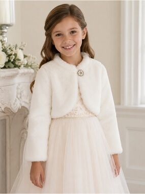 Gymboree Ivory Faux Fur Bolero with Decorative Brooch